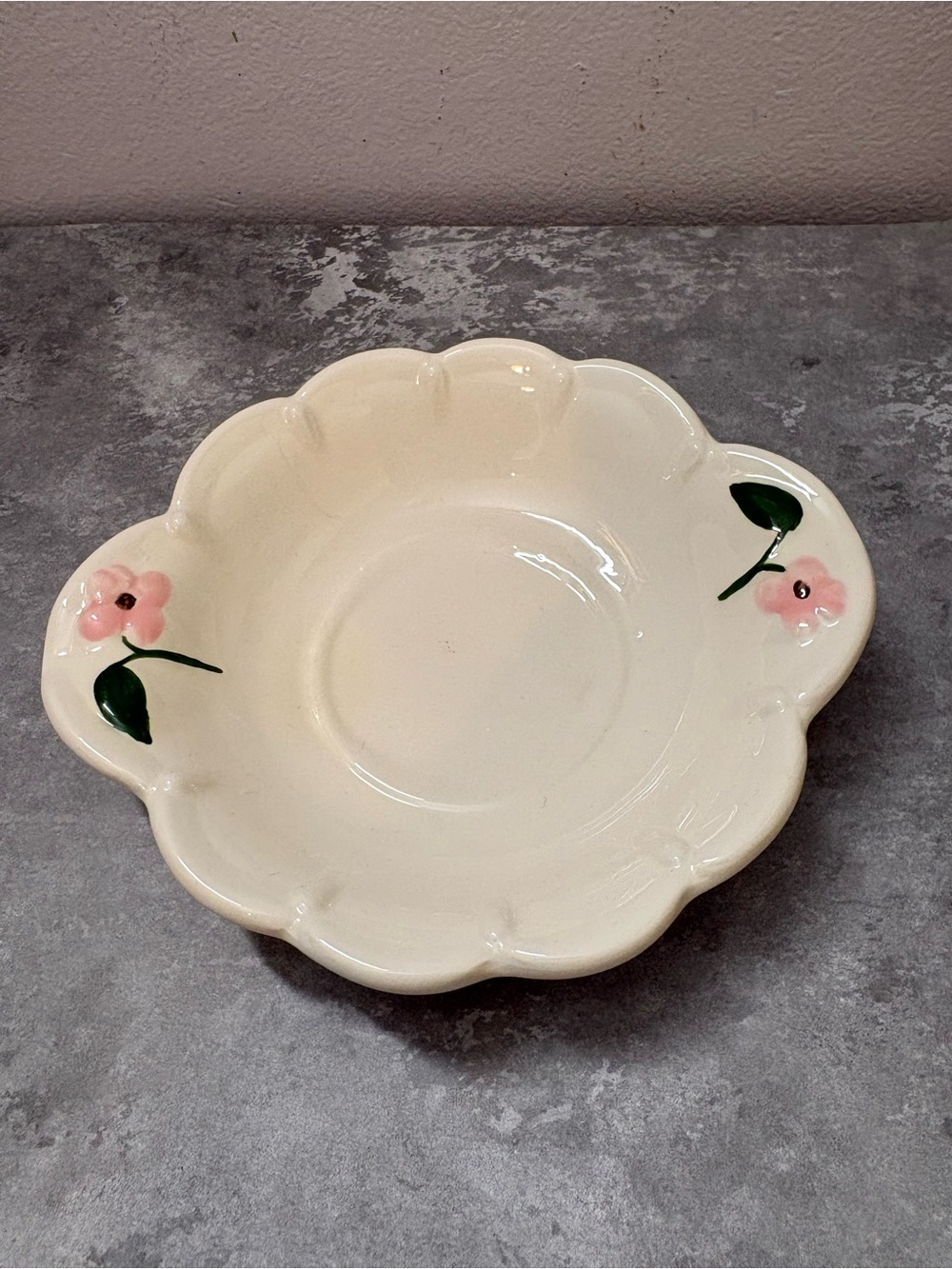 Hand-Painted Floral Scalloped Ceramic Catchall Dish